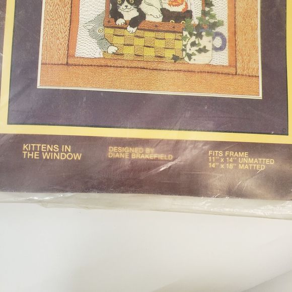 Sealed Vtg 1984 Crewel Embroidery Kit Sunset Stitchery 2558 Kittens in Window - Picture 4 of 4